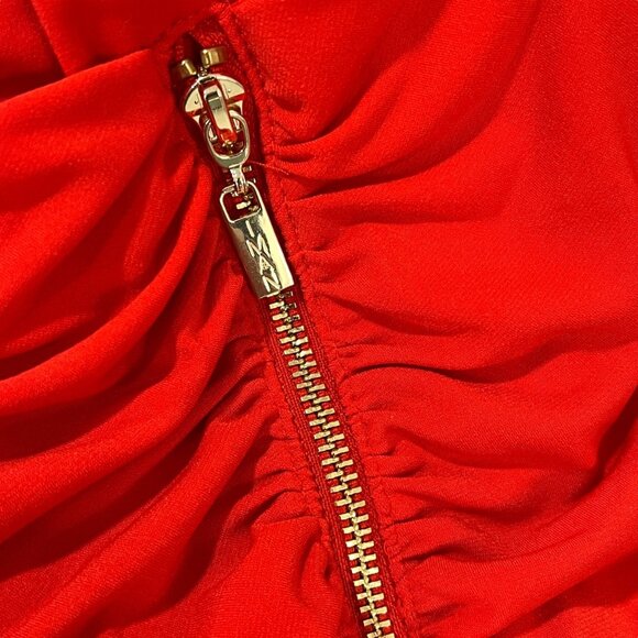 Red Cap Sleeve Drape Top With Gold Zipper Accent - S - Picture 5 of 6